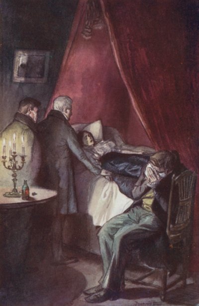 Emma, das Kinn auf die Brust gesenkt, lag mit offenen, starrenden Augen von Pierre Georges Jeanniot